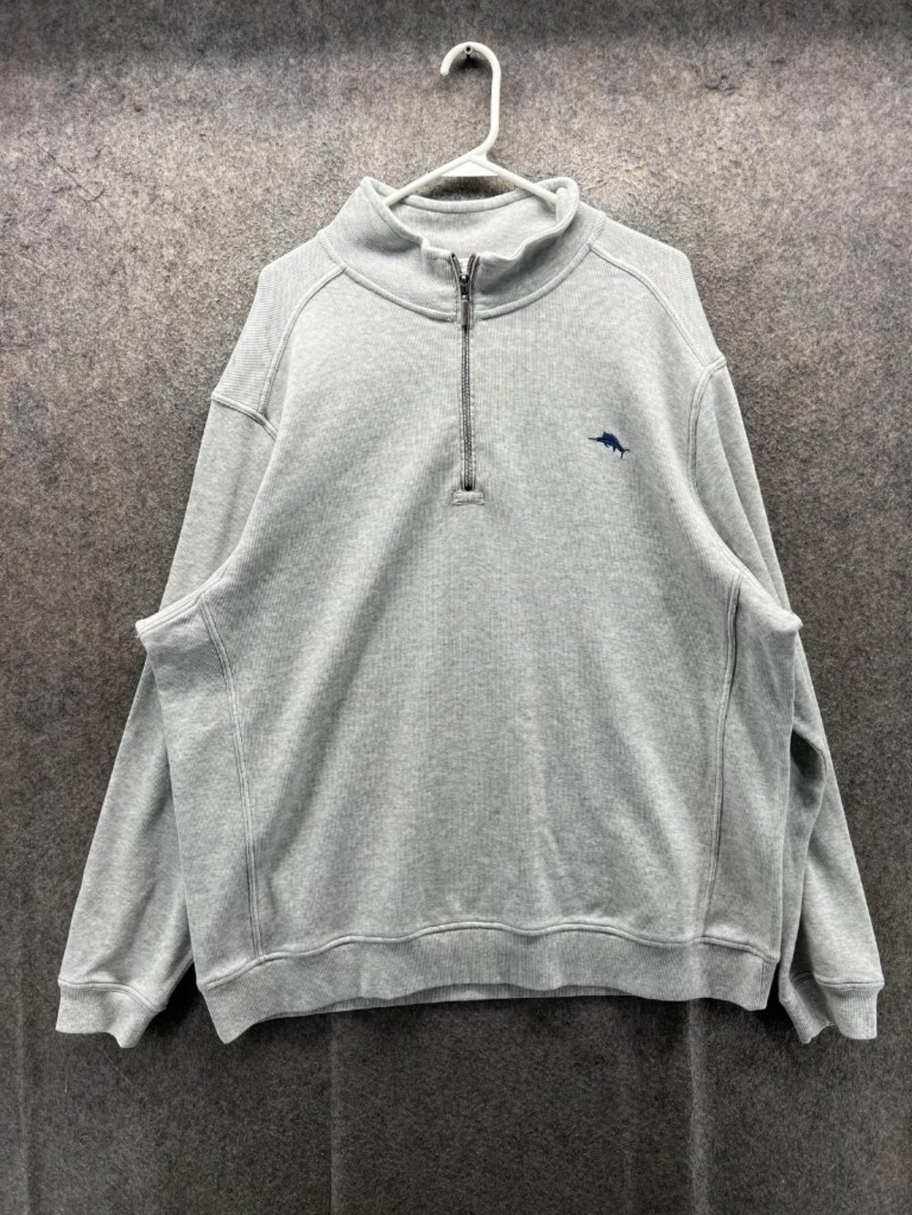 Tommy Bahama Sweatshirt Mens 2XL Gray 1/4 Zip Mock Neck Fleece Pullover Logo